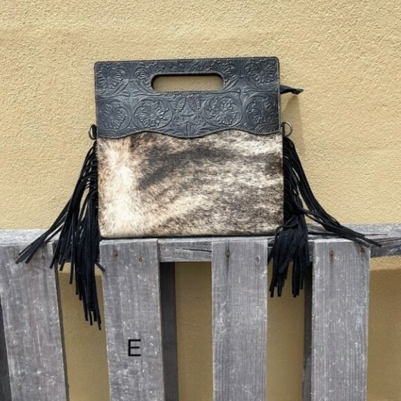 Handbags - Cowhide and Black Tooled Leather Concealed Carry Purse